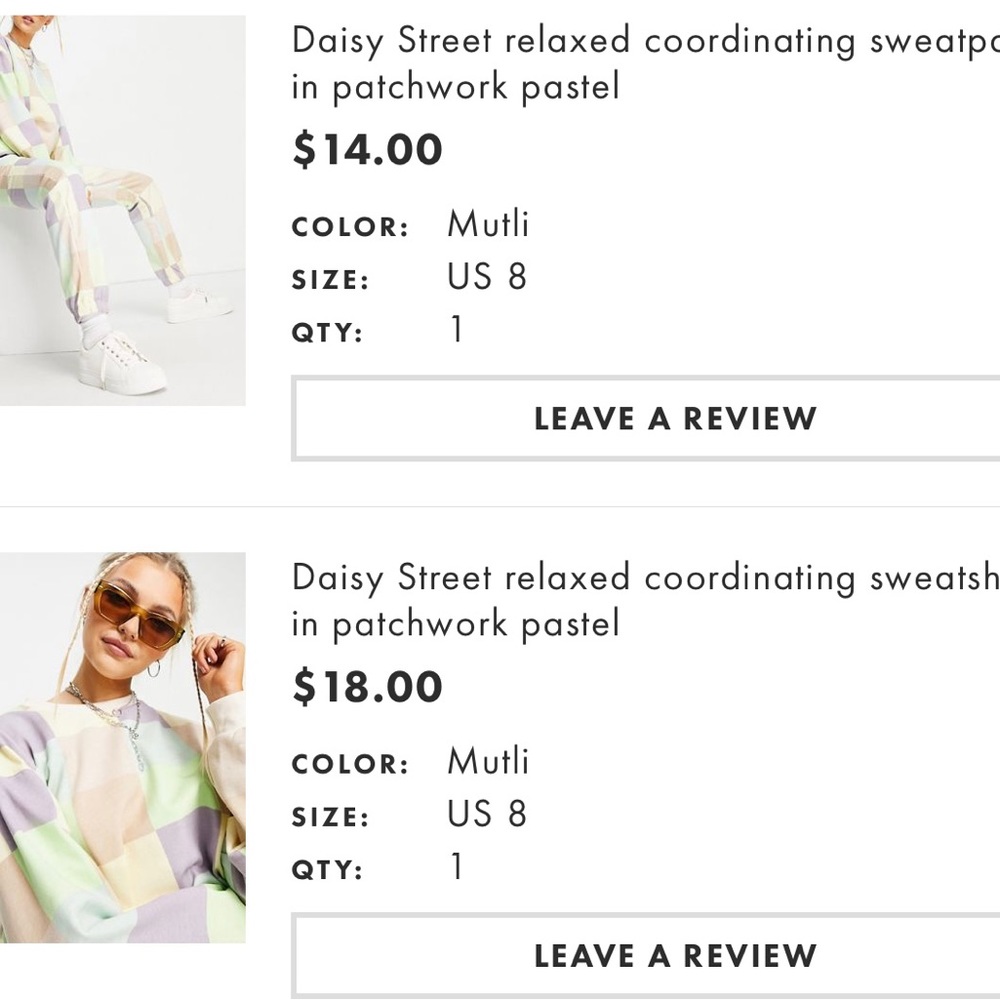 Daisy Street relaxed patchwork sweatsuit, size 8, NWT